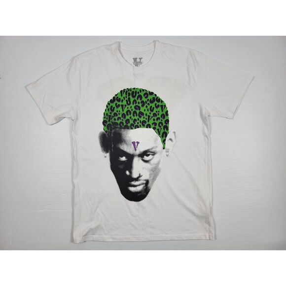 Vlone Dennis Rodman Cheetah Animal Print‎ Mens Large White Green Shirt - Picture 1 of 8